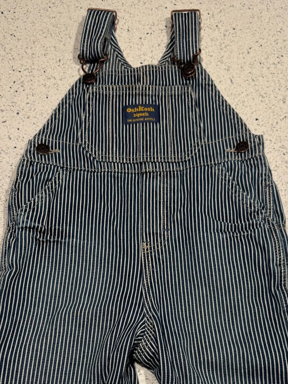 Vintage OshKosh B’gosh Hickory Stripe Railroad Overalls 18M Carpenter Denim USA